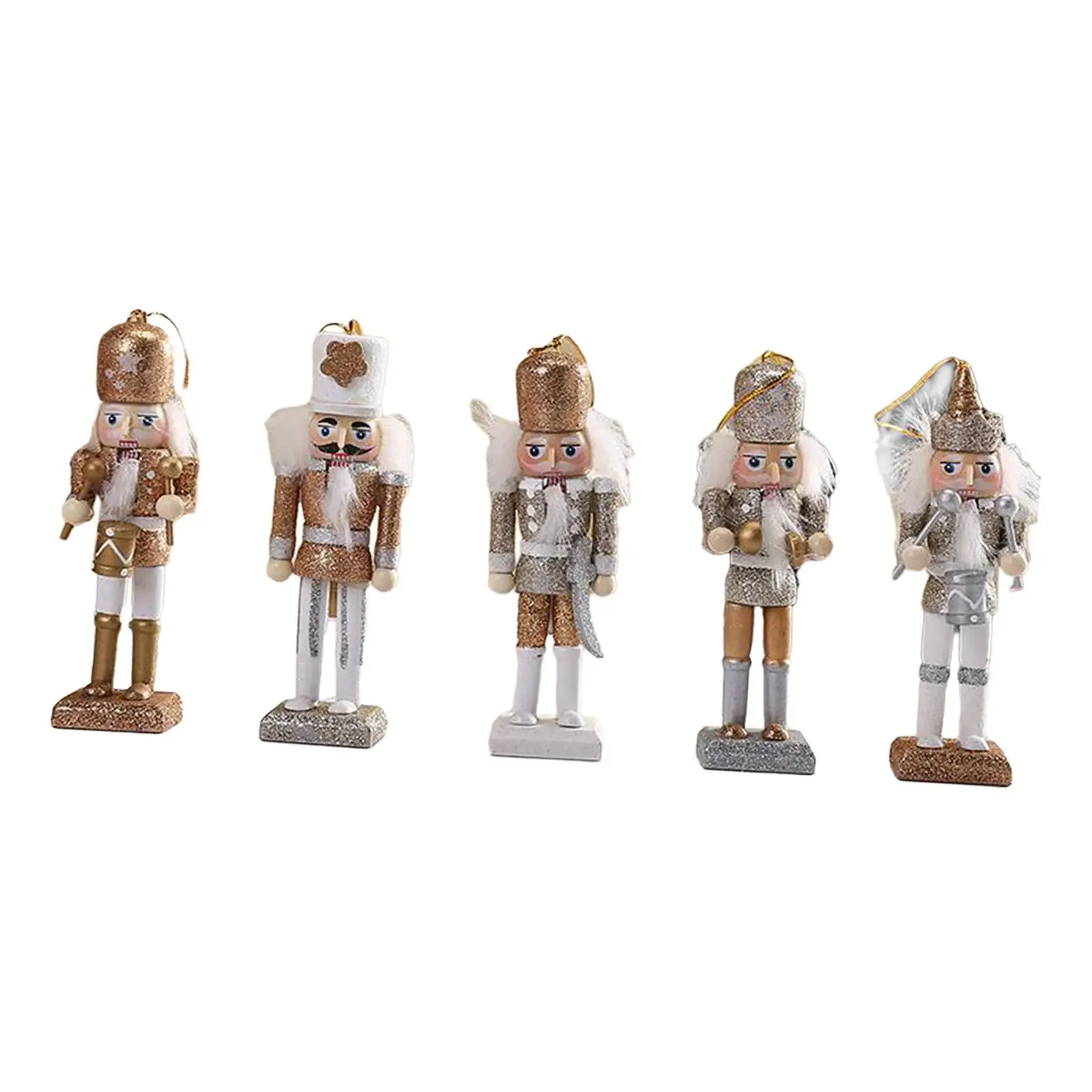 5Pcs Christmas Nutcracker Hanging Ornaments Miniature Figures Cartoon Wooden Nutcracker Puppet Toy for Gifts Home Decoration