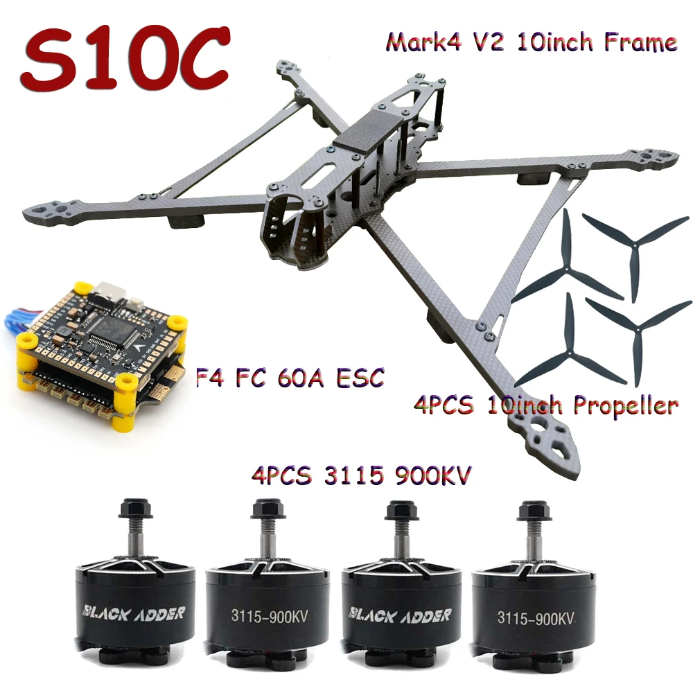 Mark4 V2 10 inch FPV Frame Combo Set F405 V3S FC 60A 4-in-1 ESC 3115 900KV Motor Propeller ELRS voor RC FPV Freestyle Racing Drone