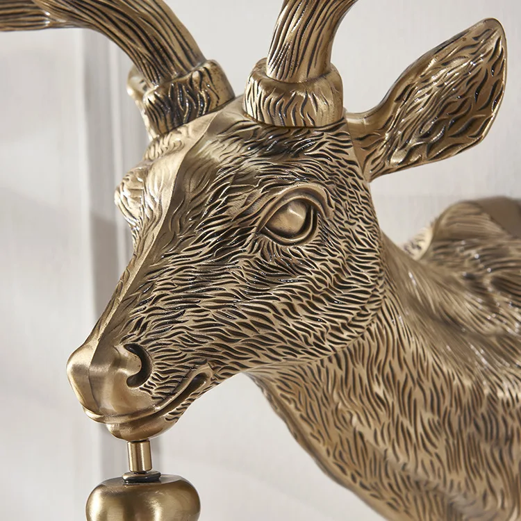 European brass deer head two-sided clock wall clock living room American clock household large decorative silent double-sided wa