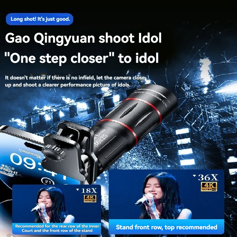 Universal 18x25 Monocular Zoom HD Optical Cell Phone Lens 18X Telephoto Lens with Handheld Bracket for 36X Smartphone Zoom lens