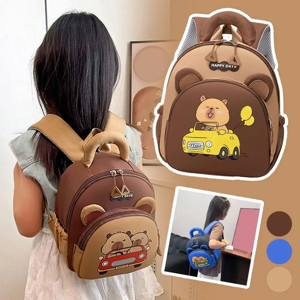 Simpatico zaino Capybara Borsa da scuola per studenti leggera in nylon Zaino per asilo multitasche di grande capacità per cartoni animati