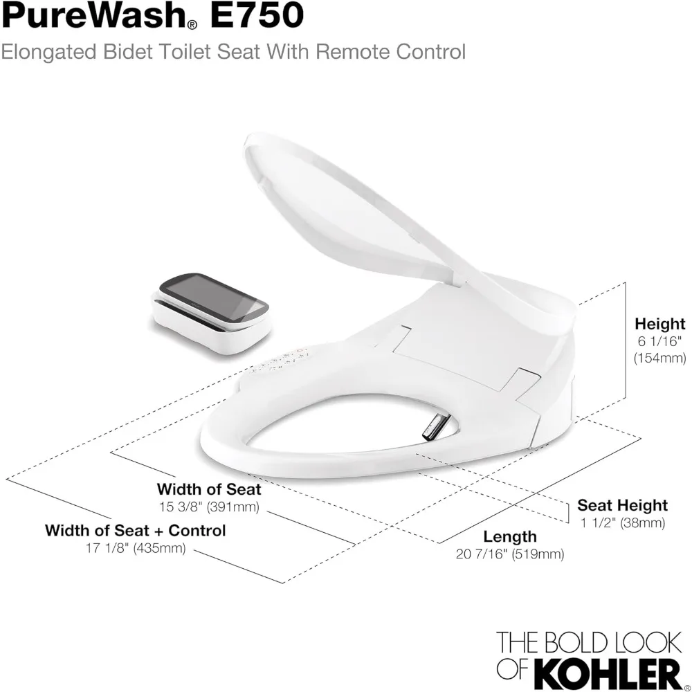 4108-0 sedile wc Bidet elettrico allungato PureWash E750 con telecomando, Bidet acqua calda con asciugatrice per wc esistenti