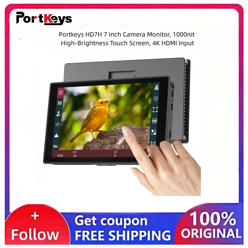 Portkeys HD7H 7 Inch 1000nit High Bright Touchscreen Camera Field Monitor for DSLR Mirrorless Camera Video Shooting Live