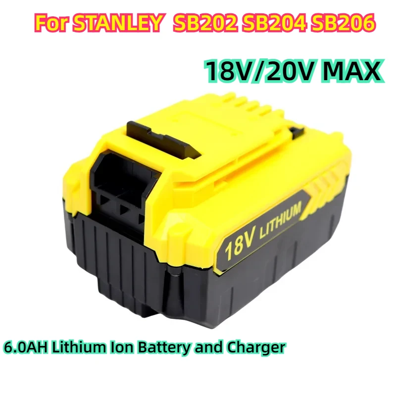 

For STANLEY SB202 SB204 SB206 6.0AH Lithium Ion Battery and Charger Power Tools Replacement Battery 18V/20V MAX