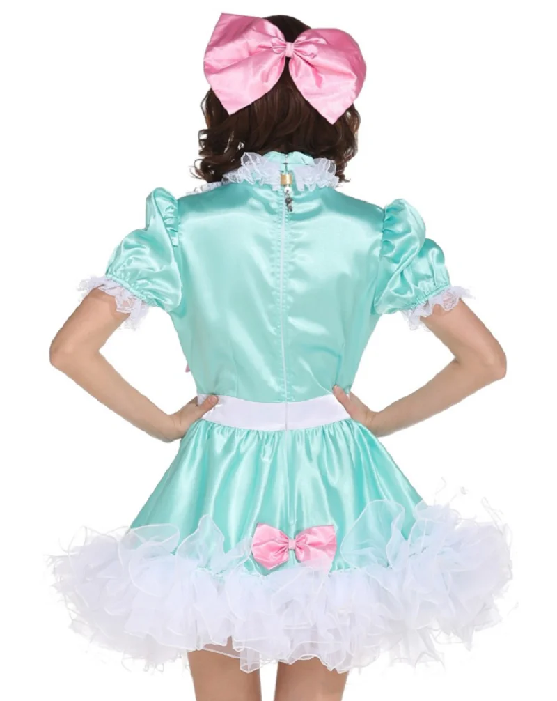 Hot Sissy Princess Girl Sexy Maid BOW DRESS SATIN Fluffy Cross Dressing Cross Gender Role Play Costume Custom Lockable