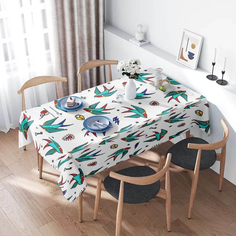 Aviation-themed Printed Tablecloth for Dining Room Decoration Multi-Colorful Floral Design. This title follows keyword habits by