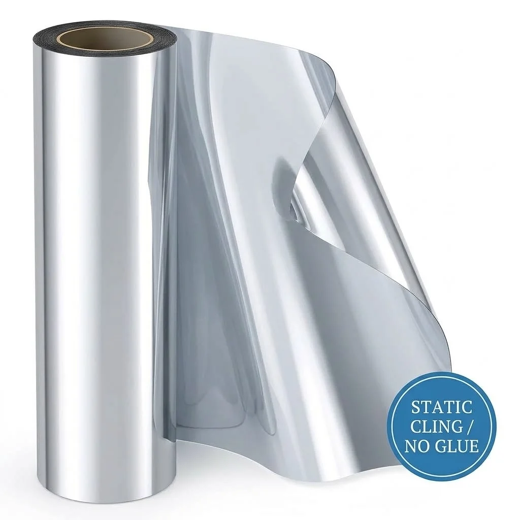 Silver Static Cling Window Film 90cm X 1/2/3/5m Privacy One-Way Tint Heat & UV Blocking Removable Reusable Glass Sticker No-GLue