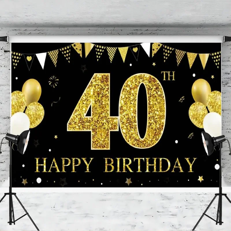 Happy 40th Birthday Backdrop Banner Decoration Set for Men Women Party Supplies Cheers to 40 Years Photo Background Photo Booth