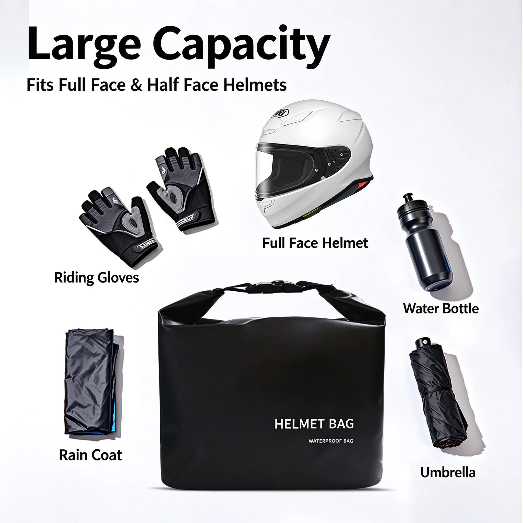 Motorcycle Helmet Bag Waterproof 500D PVC Combination Lock Full Face Helmet Storage Roll Top Universal Motorbike Safe