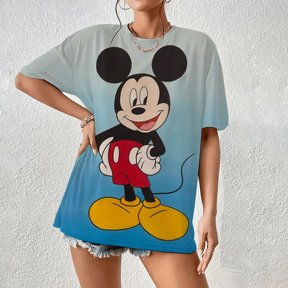 عطلة الأسرة تي شيرت Kawaii ميكي ميني دونالد داك طباعة موضة الملابس عادية المرأة تي شيرت Camiseta Mujer