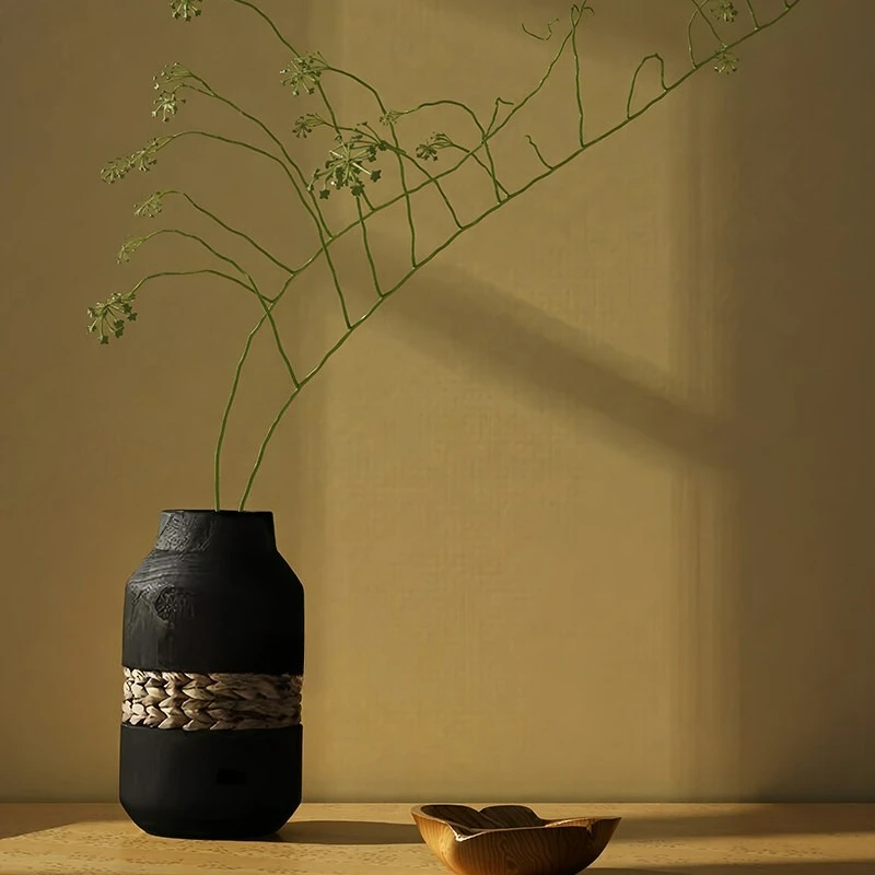 Wabi Sabi Natural Charred Wood Vase Zen Vintage B&B Floral Vessel Chinese Distressed Living Room Table Flower Holder