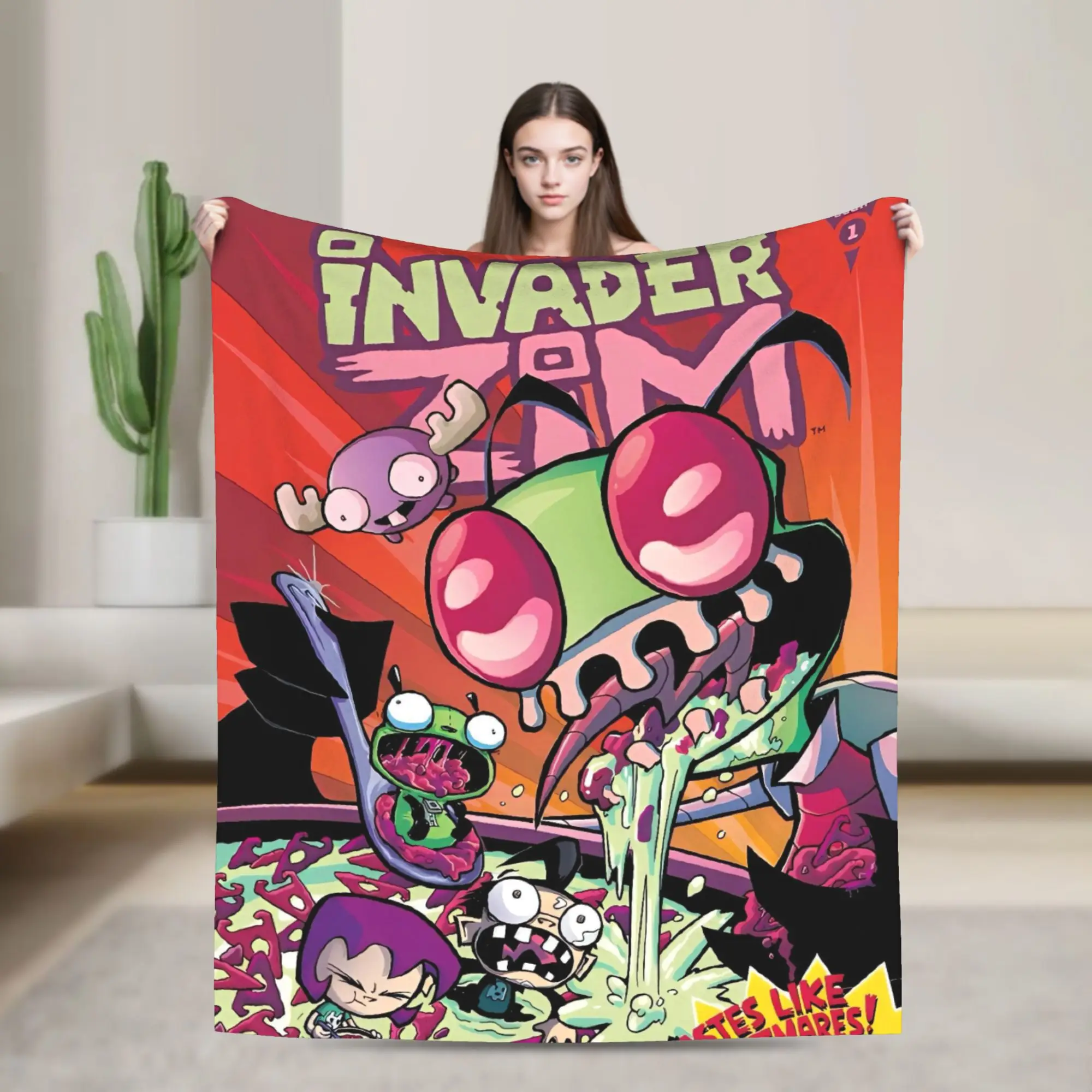 Invader Zim Movie Blankets  Warm Soft Fluffy Plush Throw Blanket For Couch Chair Travel Office Flannel Bedspread Bed Cover