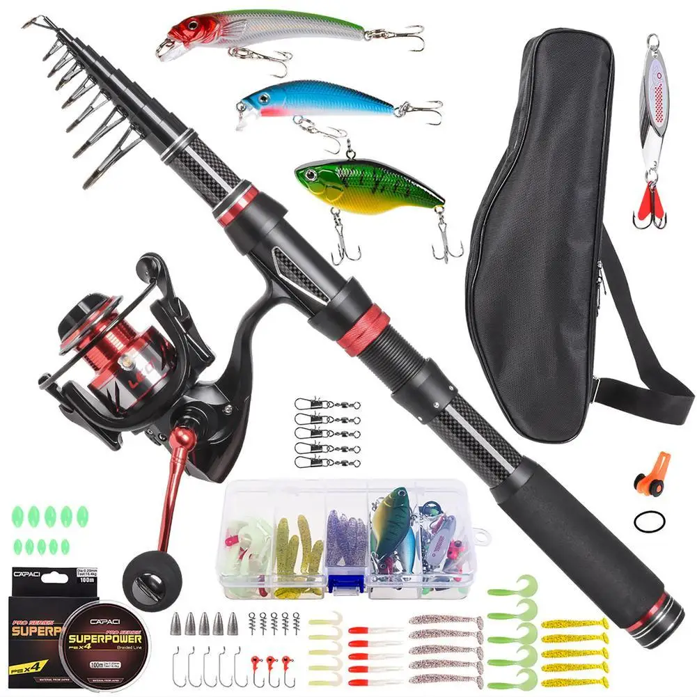 

Carbon Fiber Fishing Rod Kit With Fishing Reel Line Lure Hook Carry Bag Fishing Gear For Saltwater Freshwater Dropship