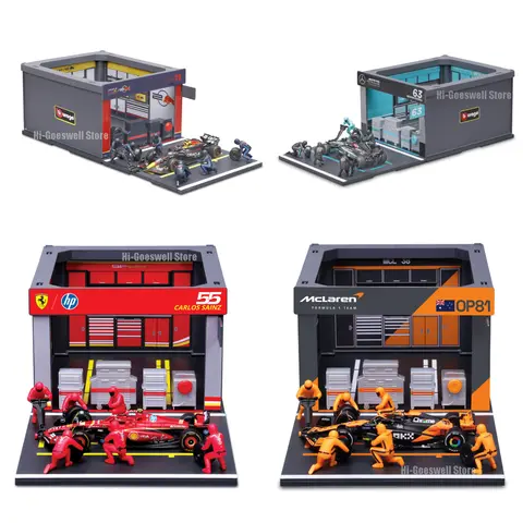 Bburago 1:43 2024 F1 Mclaren MCL38 DIY Pit House coche de aleación miniatura Diecast modelo Ferrari SF24/Benz W15/Red Bull RB20 juguetes chico