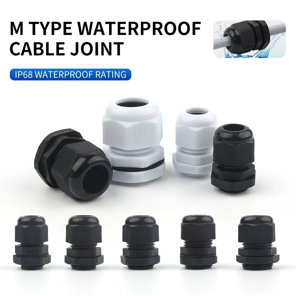 10PCS Nylon Cable Connectors Waterproof IP68 Gland Cable Joint M12 M16 M18 M20 M22 M25 White Black Plastic Seal Clamp Claw Fixed