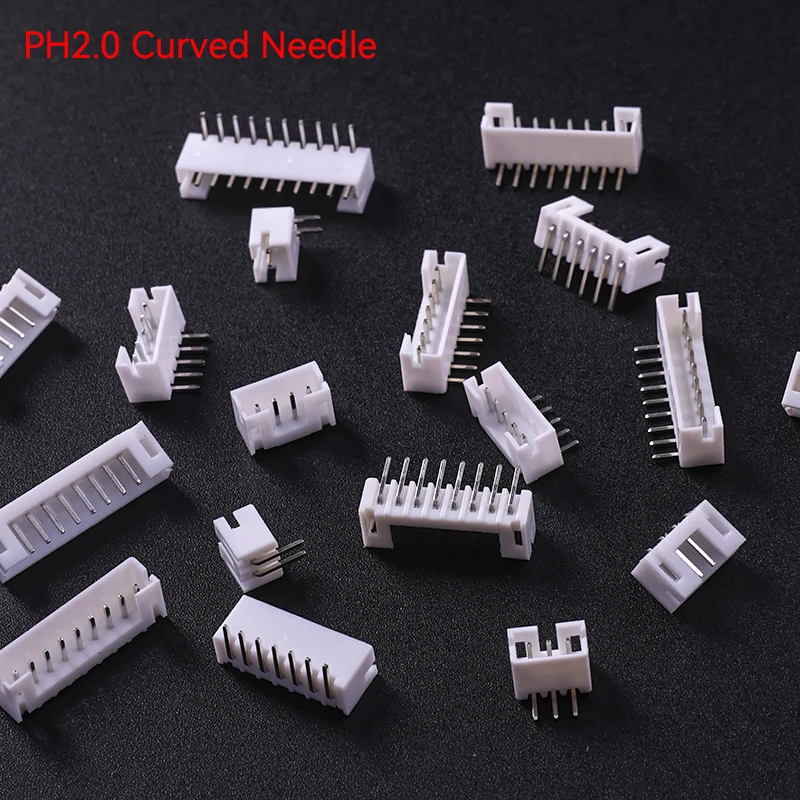 50pcs PH2.0 Side Entry Connector Header Pins Set 2.0mm Curved Needle Options 2-10 Pin Electronic Components for DIY Projects