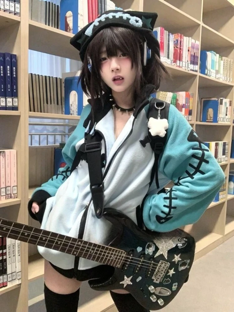 Japanese Kawaii Sweet Cardigan Sweatshirts Autumn Subcultural New Thicked Warm Jackets Y2k Harajuku Gothic Coat Women Hoodie