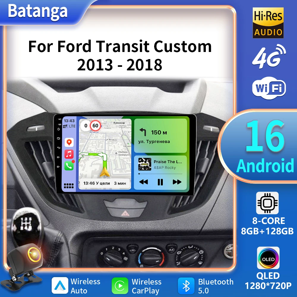 Android 16 for Ford Tourneo Custom 1 I Transit 2012-2021 Qualcomm Snapdragon Navigation 5G Multimedia Player Auto Carplay auto
