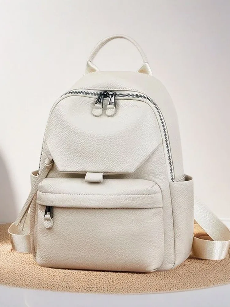 Genuine Cowhide New Women Backpack, Aidrani Fashion Leather Rucksack, Casual Shoulder Bag for Travel Work Daily Use