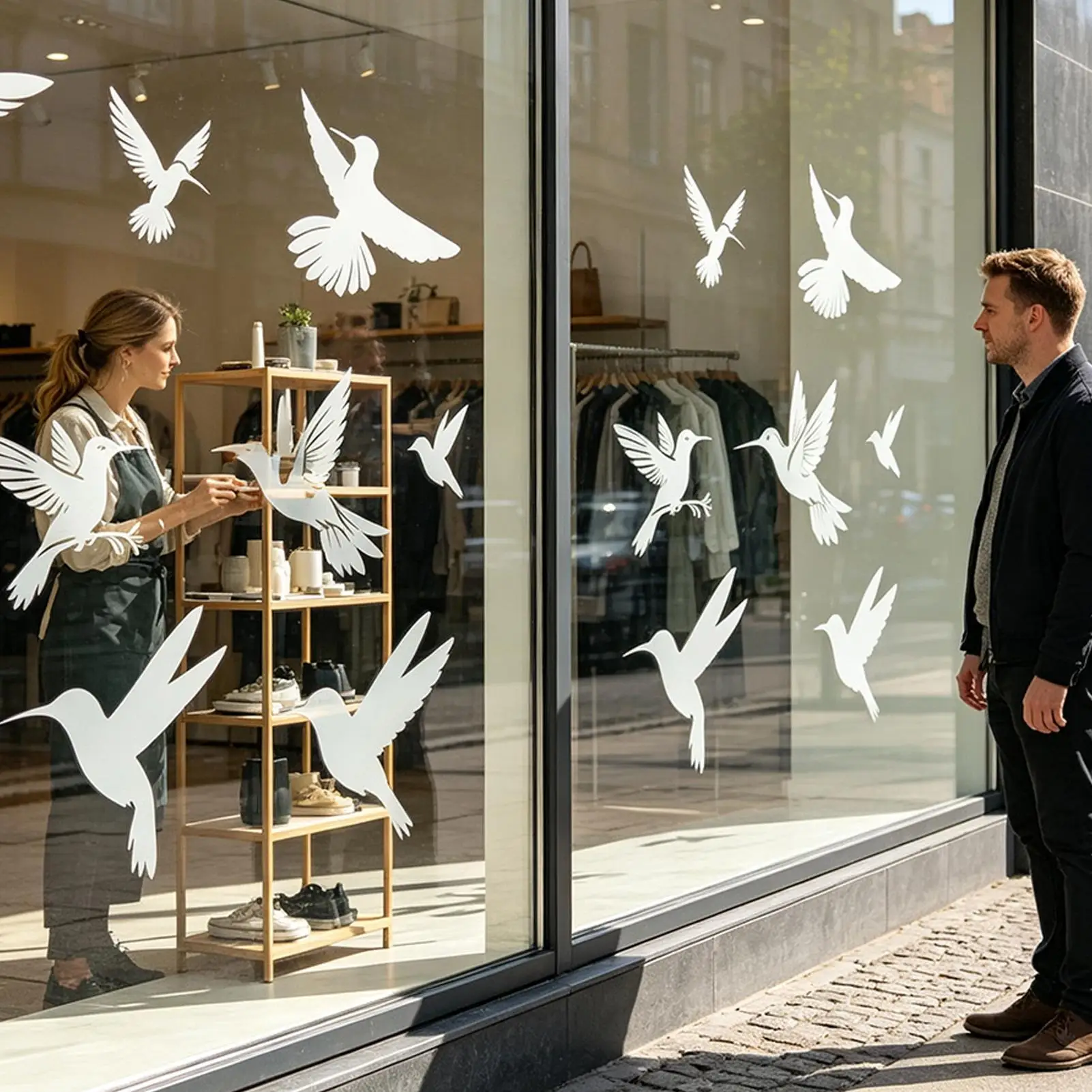 Window Stickers for Birds 9 Pieces Hummingbird Shape Glass Door Sticker Bird Friendly Window Clings for Homeowners Nature Lovers view 5