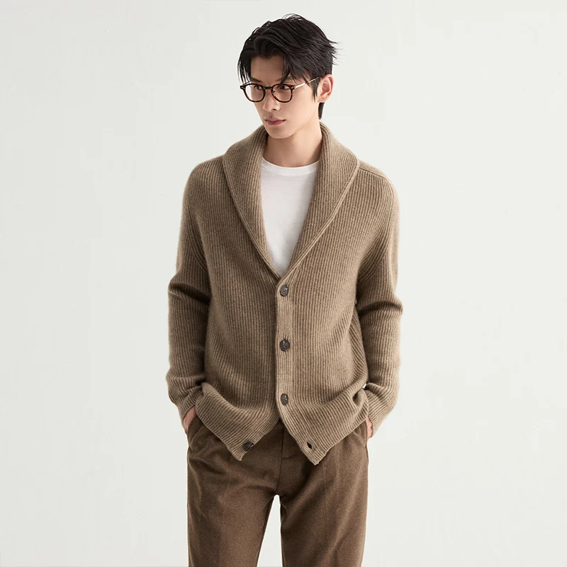 CHICUU Men Shawl Collar Cashmere Sweater 100% Cashmere Knitwear High Quality Cashmere Cardigan Coat Thick Warm Autumn Winter