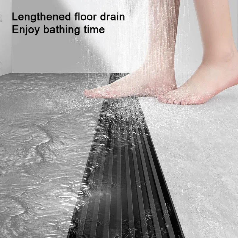 Stainless Steel Floor Drain Black Bathroom Drainage Linear Shower Floor Drain Copper Core Anti-Odor Solid Cover Sewer Stopper