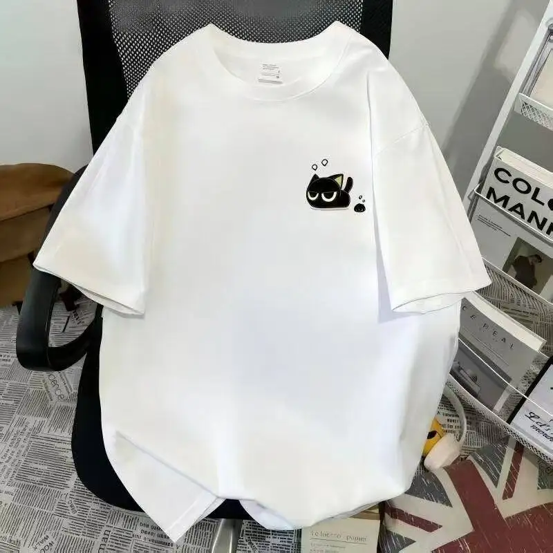 Luo Xiaohei Cartoon Cotton Printed T-Shirt Unisex Loose Casual Summer Fashion Trend Short Sleeve Top for Men And Women