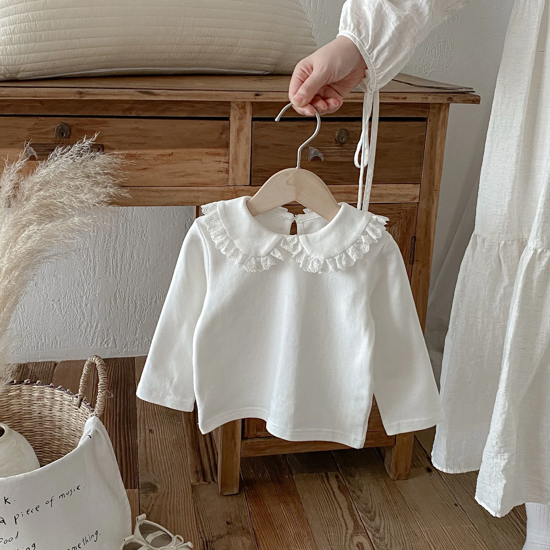 

‌2025 Autumn Girls Ruffle Collar Tee Long Sleeve Blouse Top for Toddler Kids 1-8 Years Cute Basic T-Shirts Cotton Casual Wear