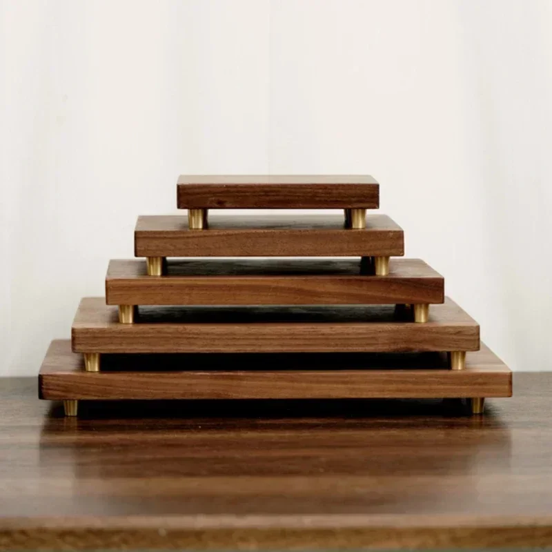 Black Walnut Wood Computer Elevated Tray Office Desktop Display Rack Display Screen Height Increase Base with Copper Legs