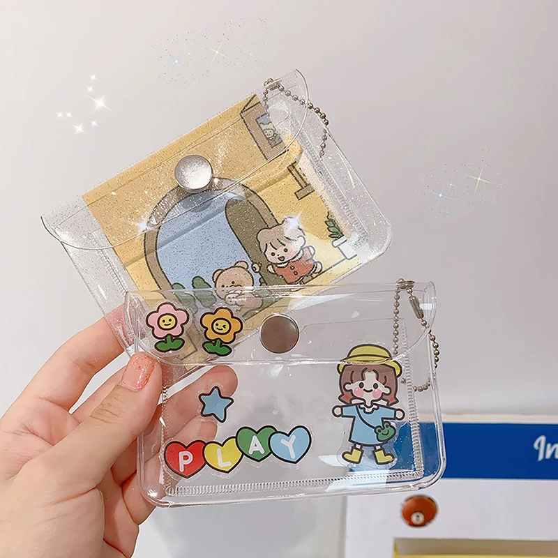 Fashion Transparent Waterproof Pvc studentCard Case Business Card Holder Credit Card Bag Id Card Mini Wallet Girls Coin Purse