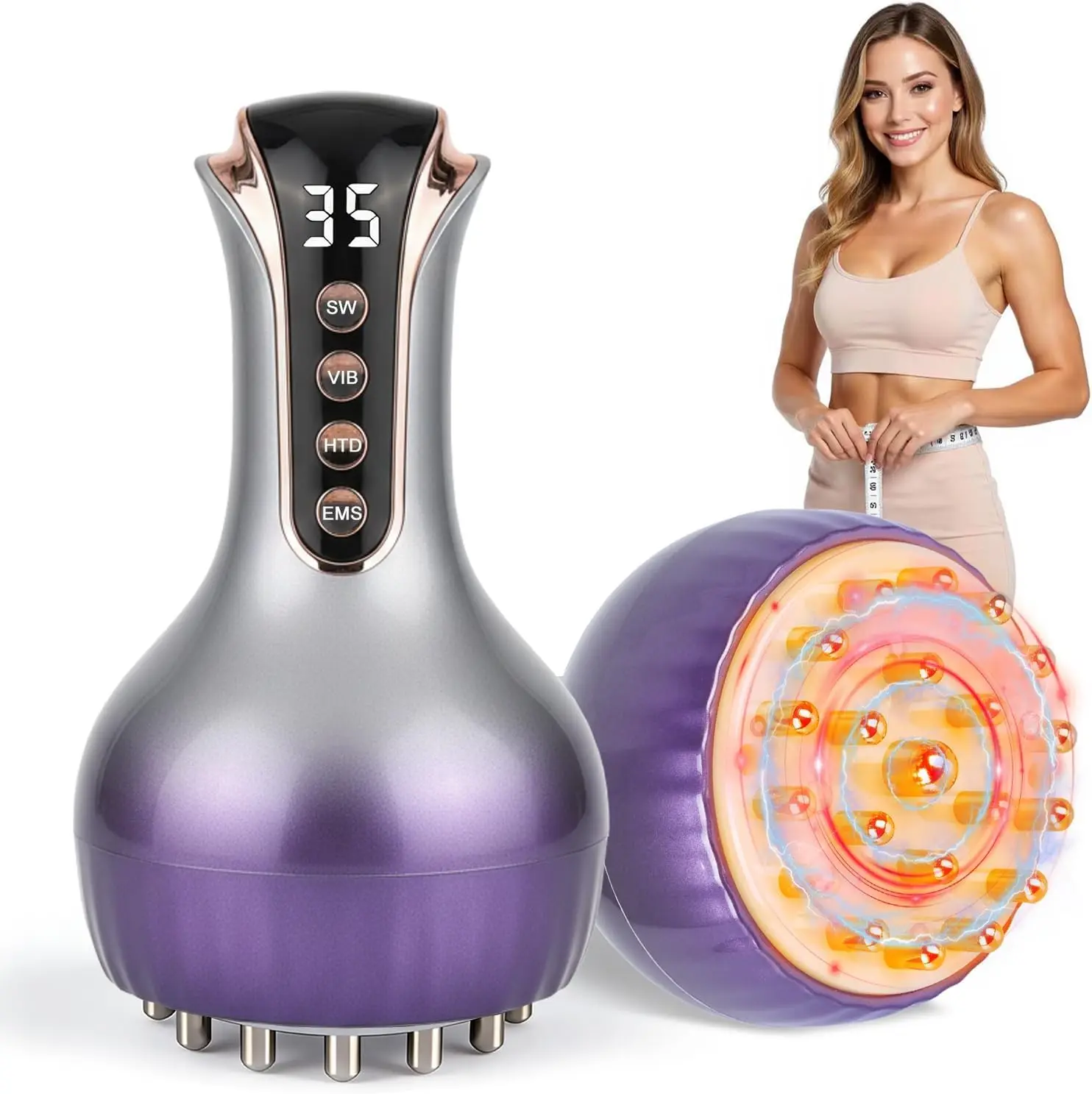 4-in-1 Lymphatic Drainage Massager & Cellulite Massage Tool, Blaster for Body Sculpting Relief Face Legs Arms Belly Neck