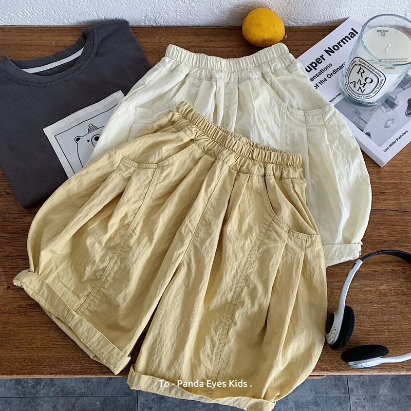 

Child Workwear Shorts for Kids Summer Lightweight Baby Loose Solid Color Straight Fit Washed Casual Five-Pocket Pants