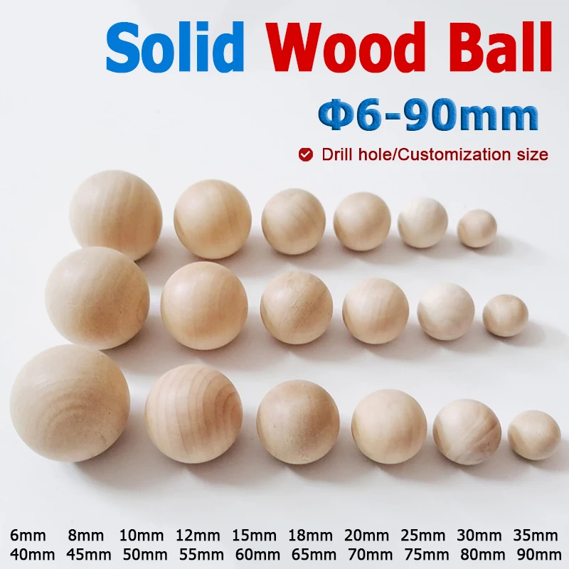 1-100pcs Solid Wood Balls 6/8/10/12/15/18~90mm Natural Round Wooden Ball No Hole Handmade DIY For Jewelry Carving Paitning Craft