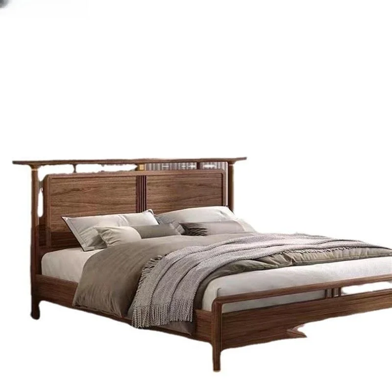 

New Chinese cherry wood solid wood bed, bedroom furniture double bed 1.8 meters North American black walnut