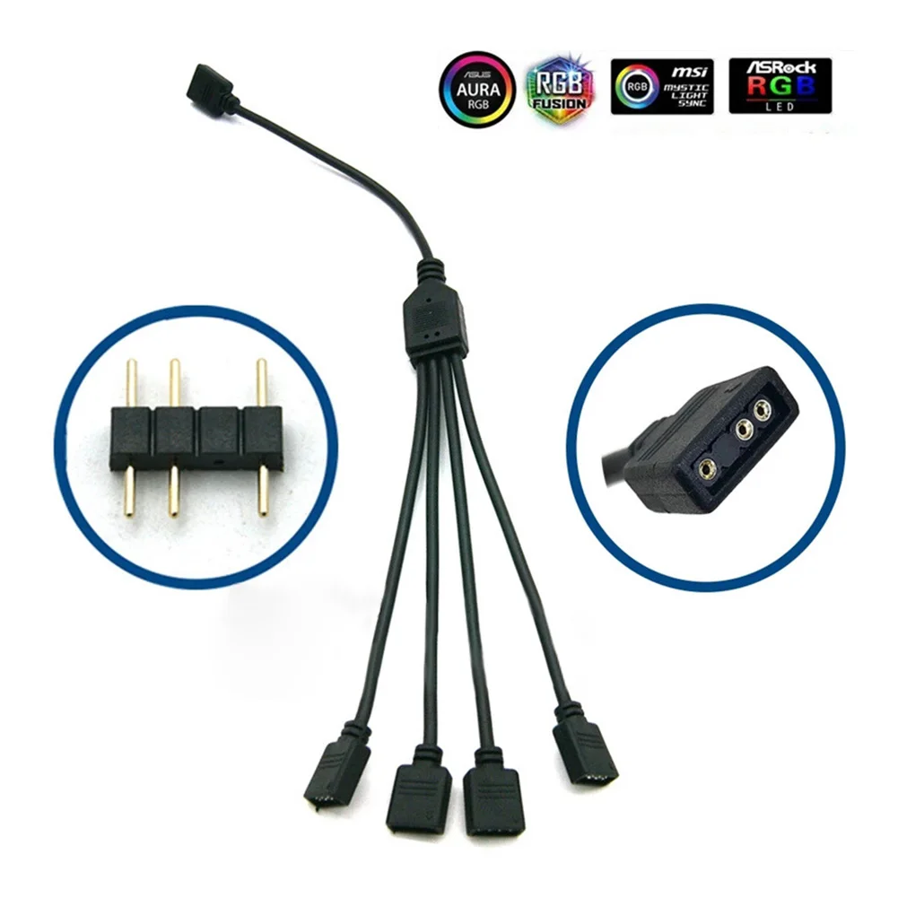 3Pin Extension Cable Adapter for RGB LED Strips and PC Components 30cm Length Black Color Compatible with MSI ASUS ASRock