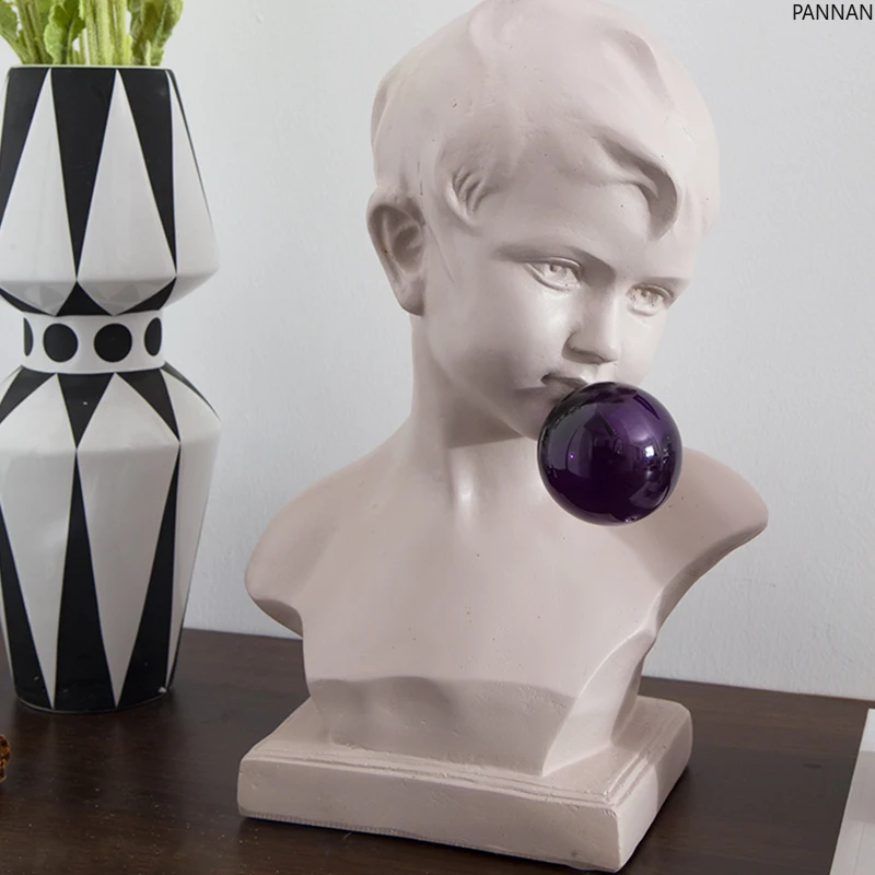 Blowing Powder Bubble Little Boy Sculpture Art Decoration Ornament Trendy Character Installation