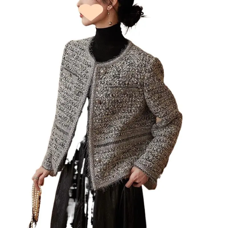 Zwaar Indg en Herfst Nieuw Temperament Licht Luxe Dunne Top Cottoustry Geweven Kleine Geurige Wind Tweed Korte Jas Dames Sprinn