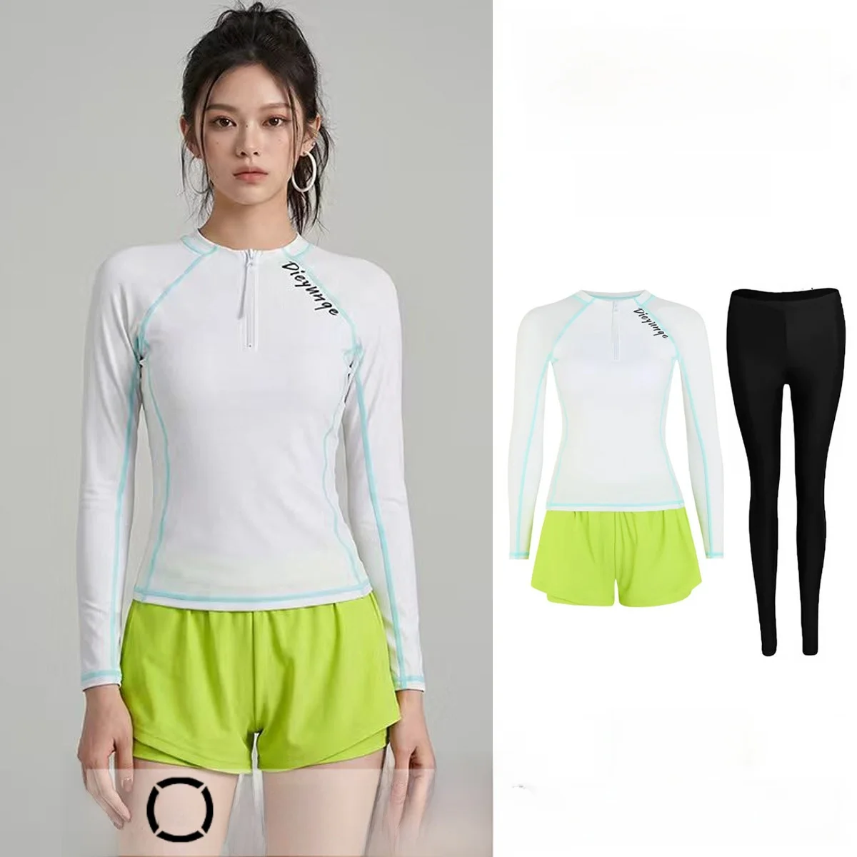 women's-slim-fit-long-sleeve-dive-suit-surfing-swimming-costume-top-and-bottom-separate-beach-sunny-summer-outdoor-activity