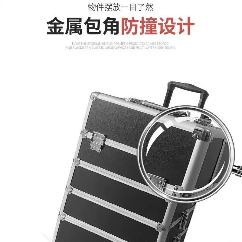 Professional Large Capacity Rolling Makeup Train Case Handheld Multi Layer Cosmetic Box for Nail Art Tattoo Hairdressing Beauty