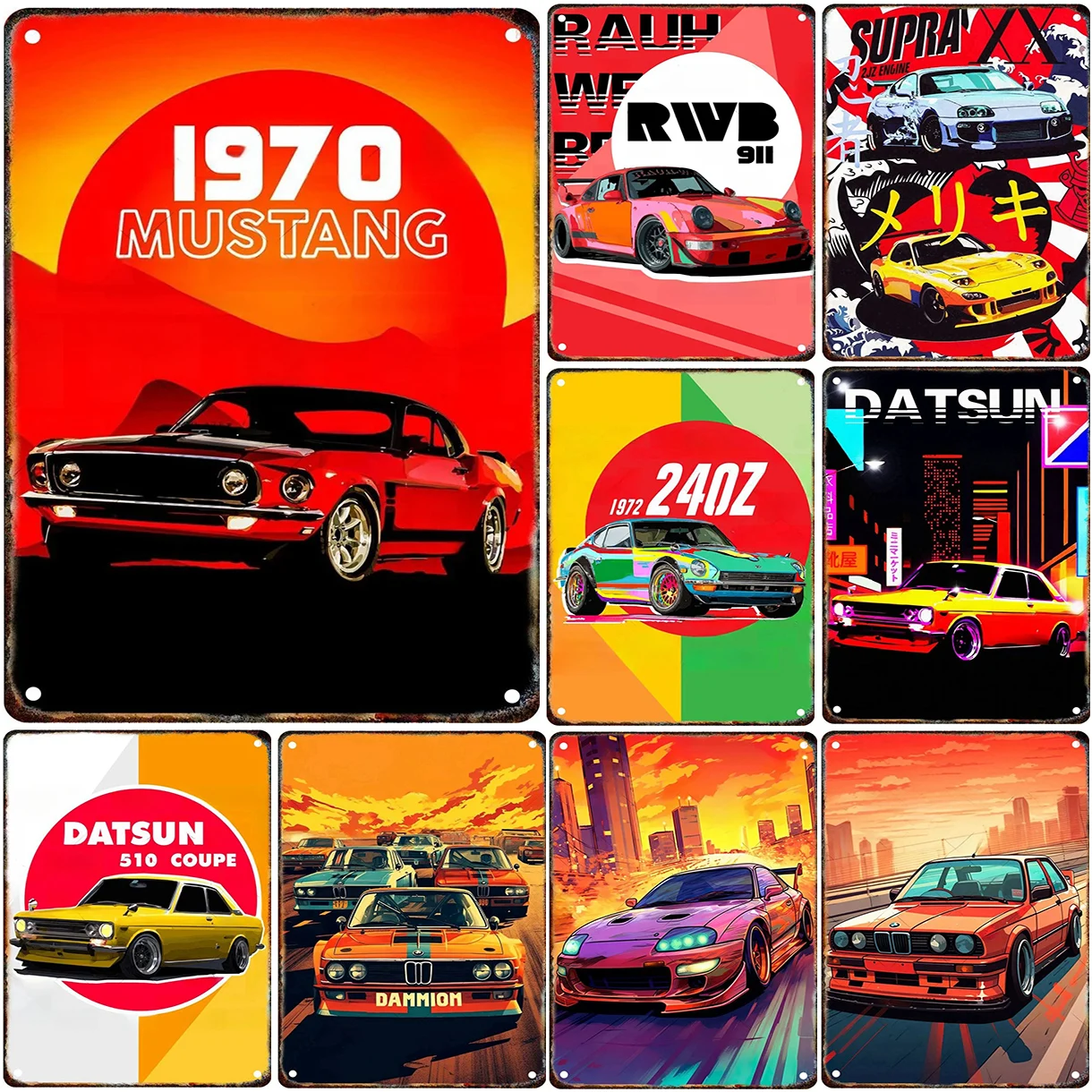 Vintage Metal Tin Signs Classic Car Wall Posters Plate Wall Decor for Home Garden Bars Man Cave Cafe Clubs Retro Posters Plaque