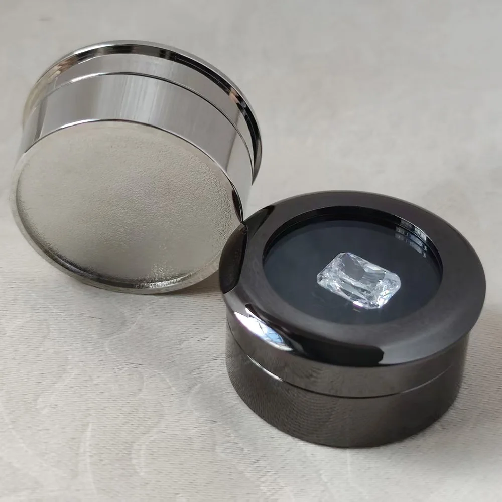 

Round Diamond Display Box Stone Gem Storage Case Store Show Gemstone Organizer Silver Metal Diamond Gift Packaging Box Black
