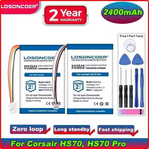 LOSONCOER 2400mAh Lipo Polymer Battery For Corsair HS70, RDA0031 RDA0034 HS70 Pro Wireless Gaming Headset