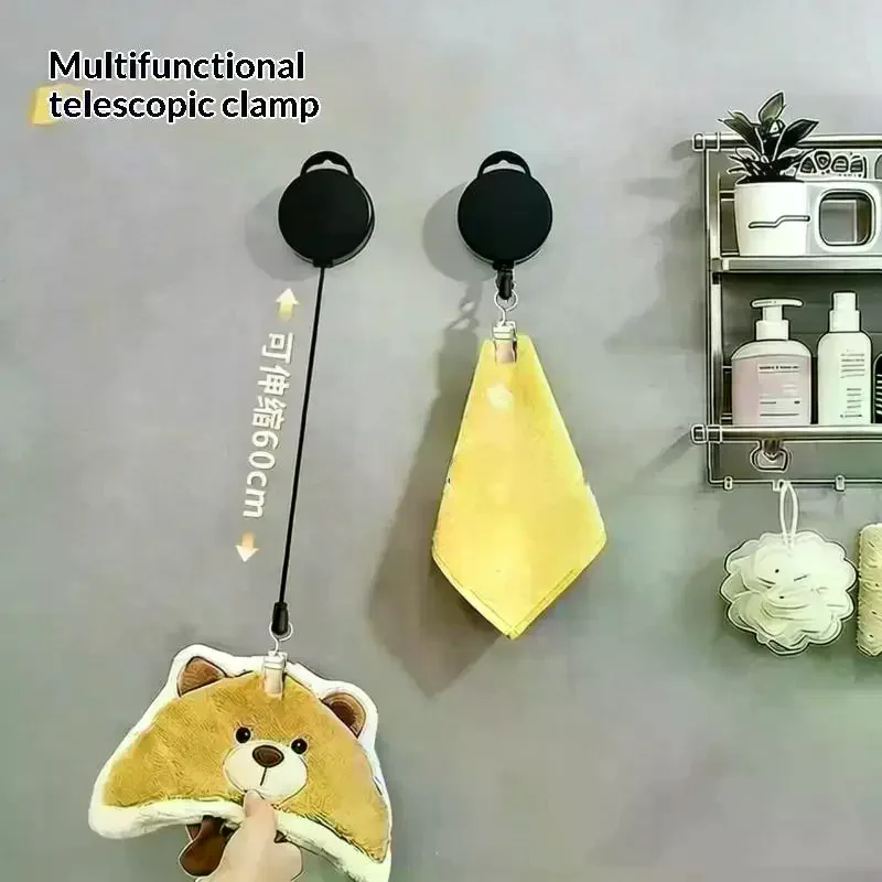 1pc Automatic Retractable Towel Rack No Punching Self Adhesive Wall Hanging With Automatic Rebound Strong Clip