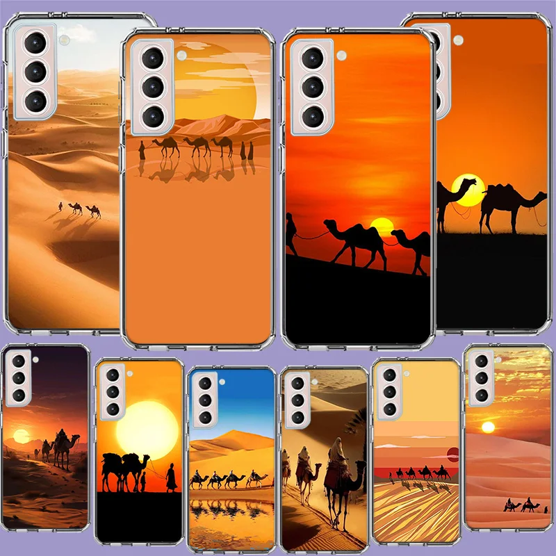 Desert Camel Caravan Grazing Phone Case For Samsung Galaxy S25 Edge S24 S23 FE S21 S20 S10 Plus S22 S26 Ultra Cover Clear Cases