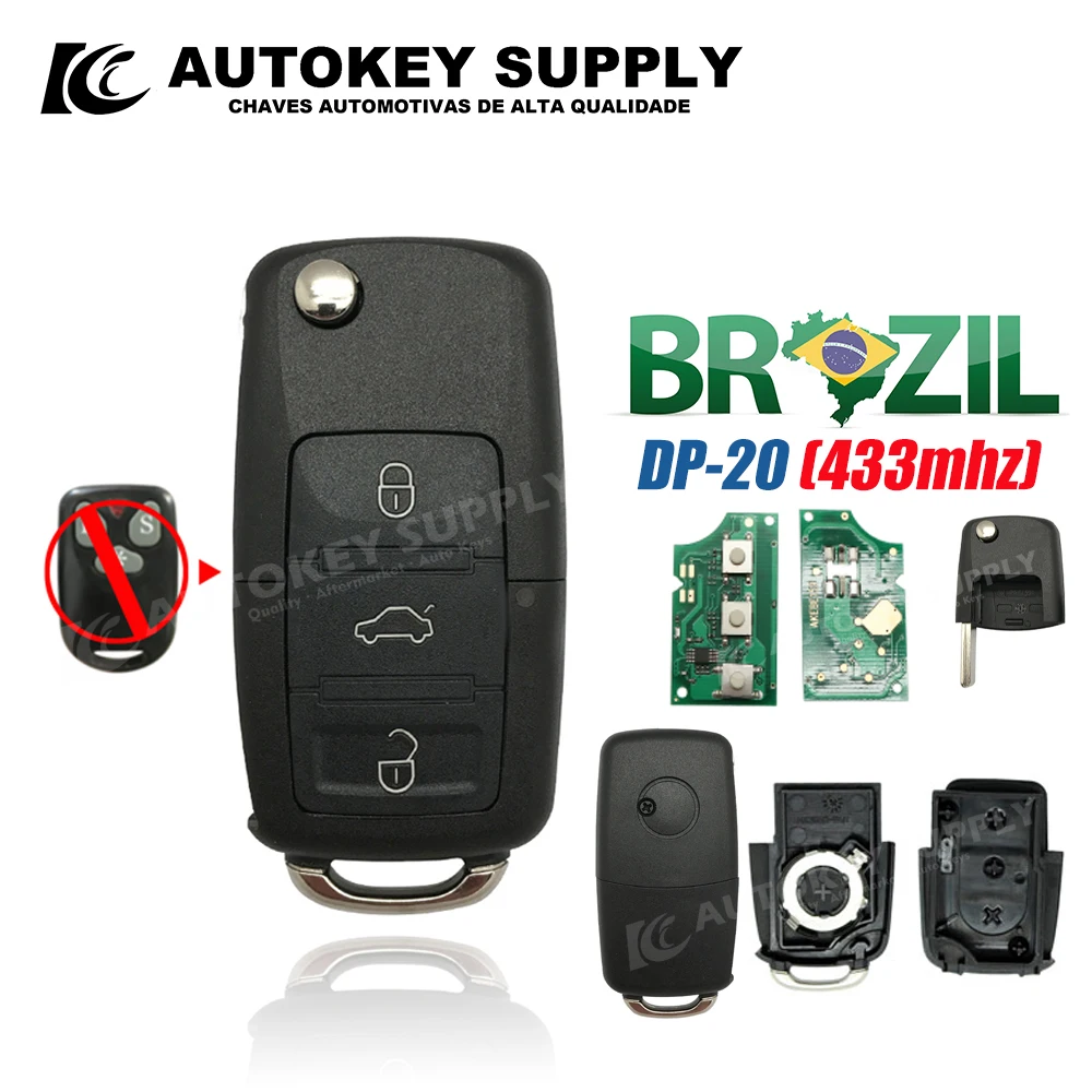 

Factory Direct Sales.Car Styling 3 Buttons Remote Flip Dp-20 433Mhz Complete Car Key Autokeysupply AKBPCP089