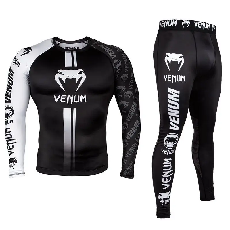 Venom Compression Shirt Pants Set Long Sleeve Rash Guard MMA Grappling BJJ Training Unisex Men Women