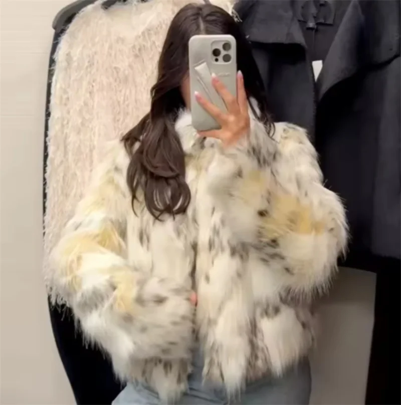 Guobioziy Women's Top 2026 Fall/Winter New Fashionable High-End Versatile Faux Fur Effect Jacket Short Coat