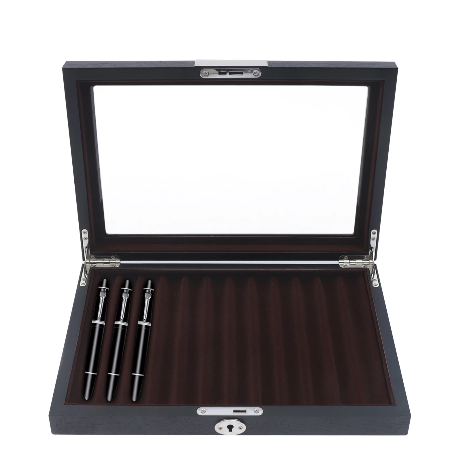 12 Slots Velvet Wood Pen Storage Box Gift Fountain Pen Display Case Organizer Home Ballpoint Gel Pens Collector Holder With Key