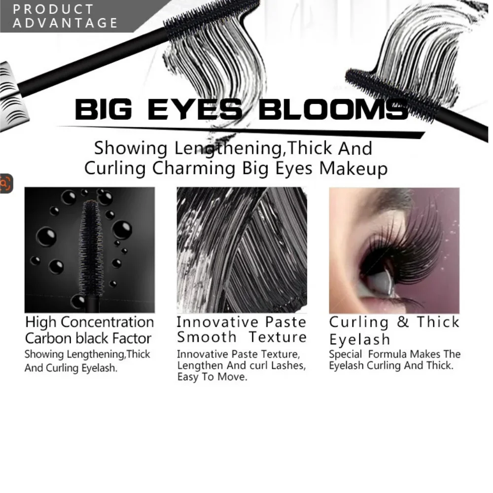 3D Waterproof Mascara Thick Curling Lengthening 4D Silk Fiber Eyelash Mascara Quick Dry No Sticking No Clumping Black Mascara