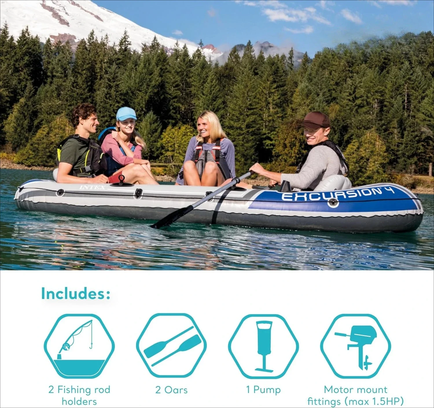 Excursion Inflatable Boat Series: Includes Deluxe 54in Boat Oars and High-Output Pump – SuperTough PVC – Adjustable Seats